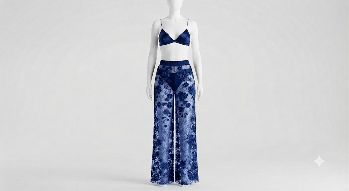 PIXY Delicate Lace Elegance: 3-Piece Net Trouser, Bra & Panty Set