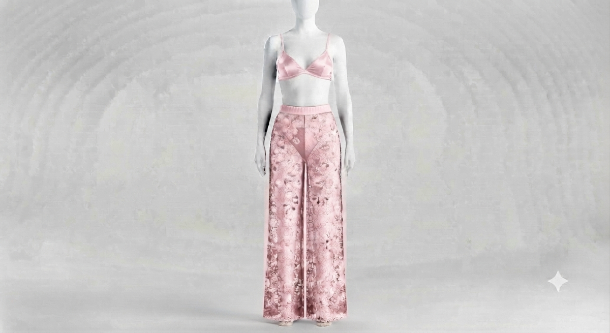 PIXY Delicate Lace Elegance: 3-Piece Net Trouser, Bra & Panty Set