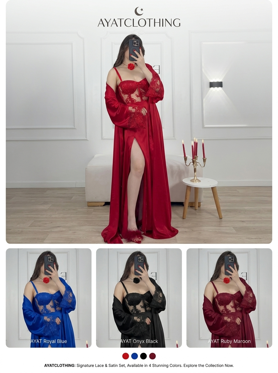 Black Silk Lace Robe Set