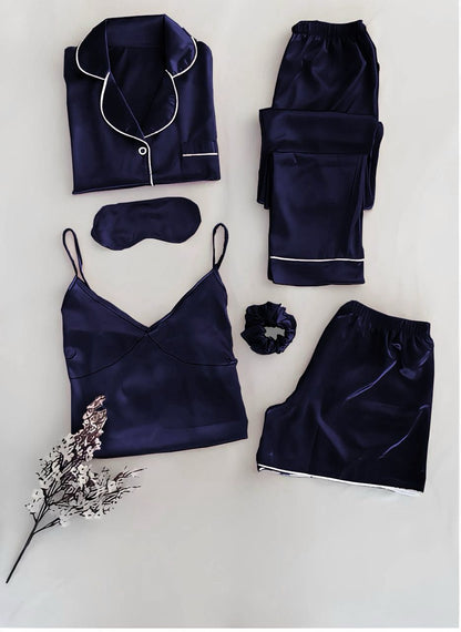 Women’s 5-Piece Satin Night Suit Set – Premium Sleepwear