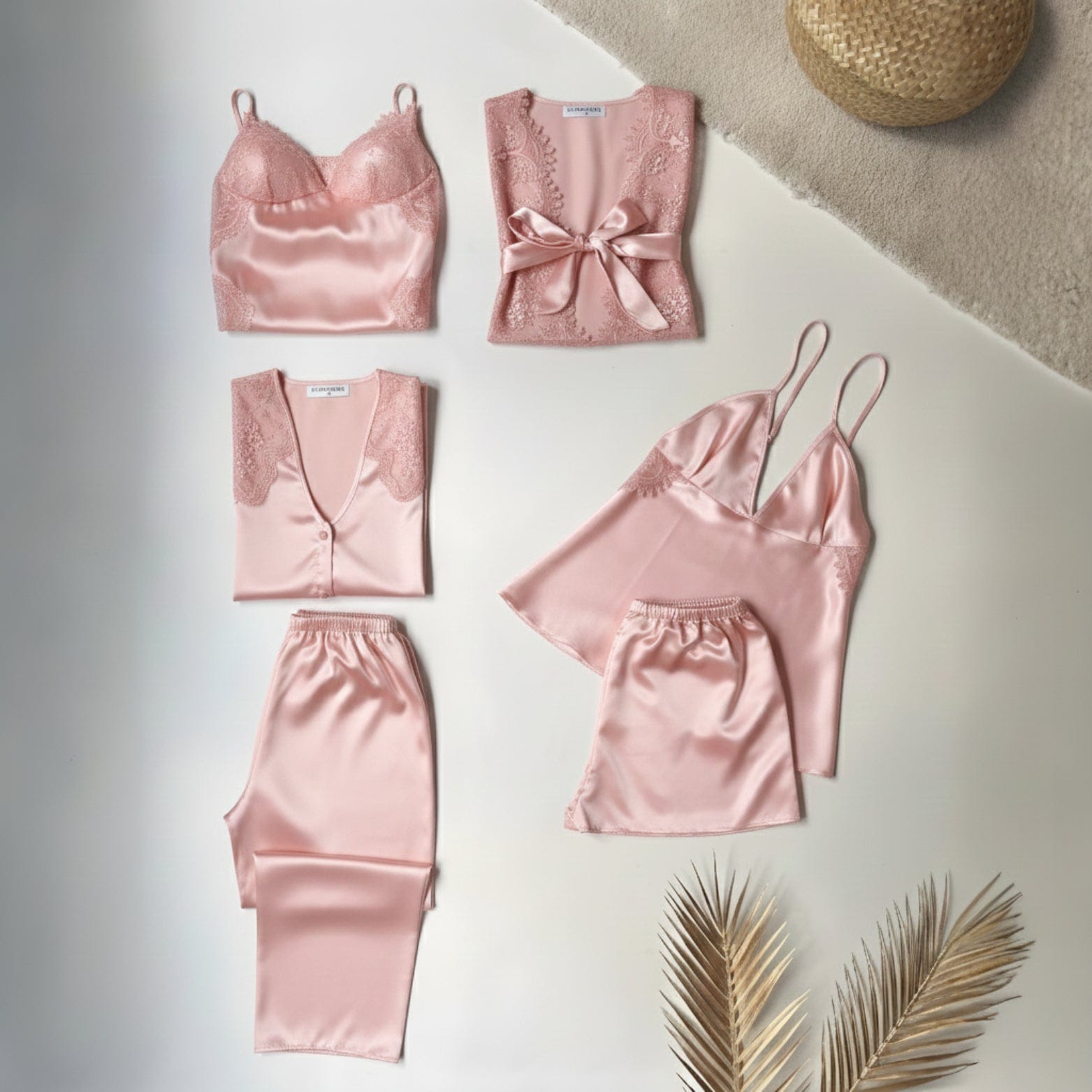 Rose Dreams 6-Piece Bridal Silk Nightwear Set