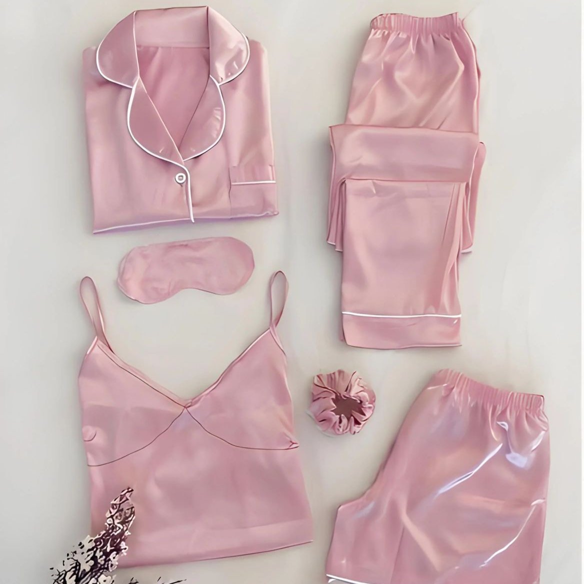 Women’s 5-Piece Satin Night Suit Set – Premium Sleepwear
