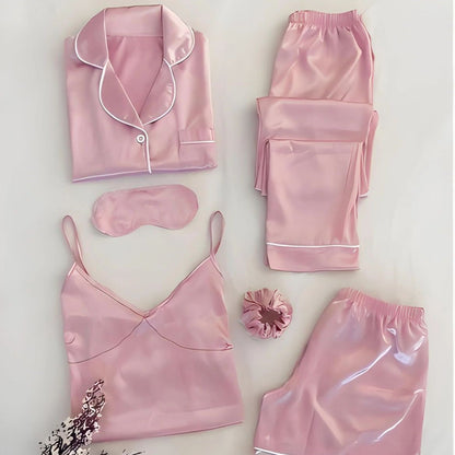 Women’s 5-Piece Satin Night Suit Set – Premium Sleepwear