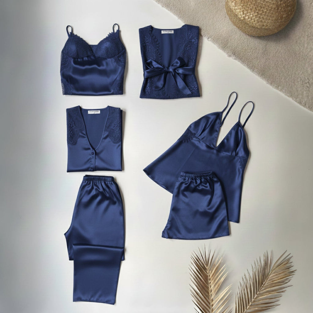 Rose Dreams 6-Piece Bridal Silk Nightwear Set