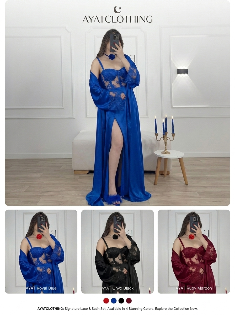 Black Silk Lace Robe Set