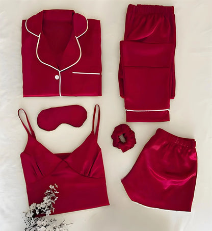 Women’s 5-Piece Satin Night Suit Set – Premium Sleepwear