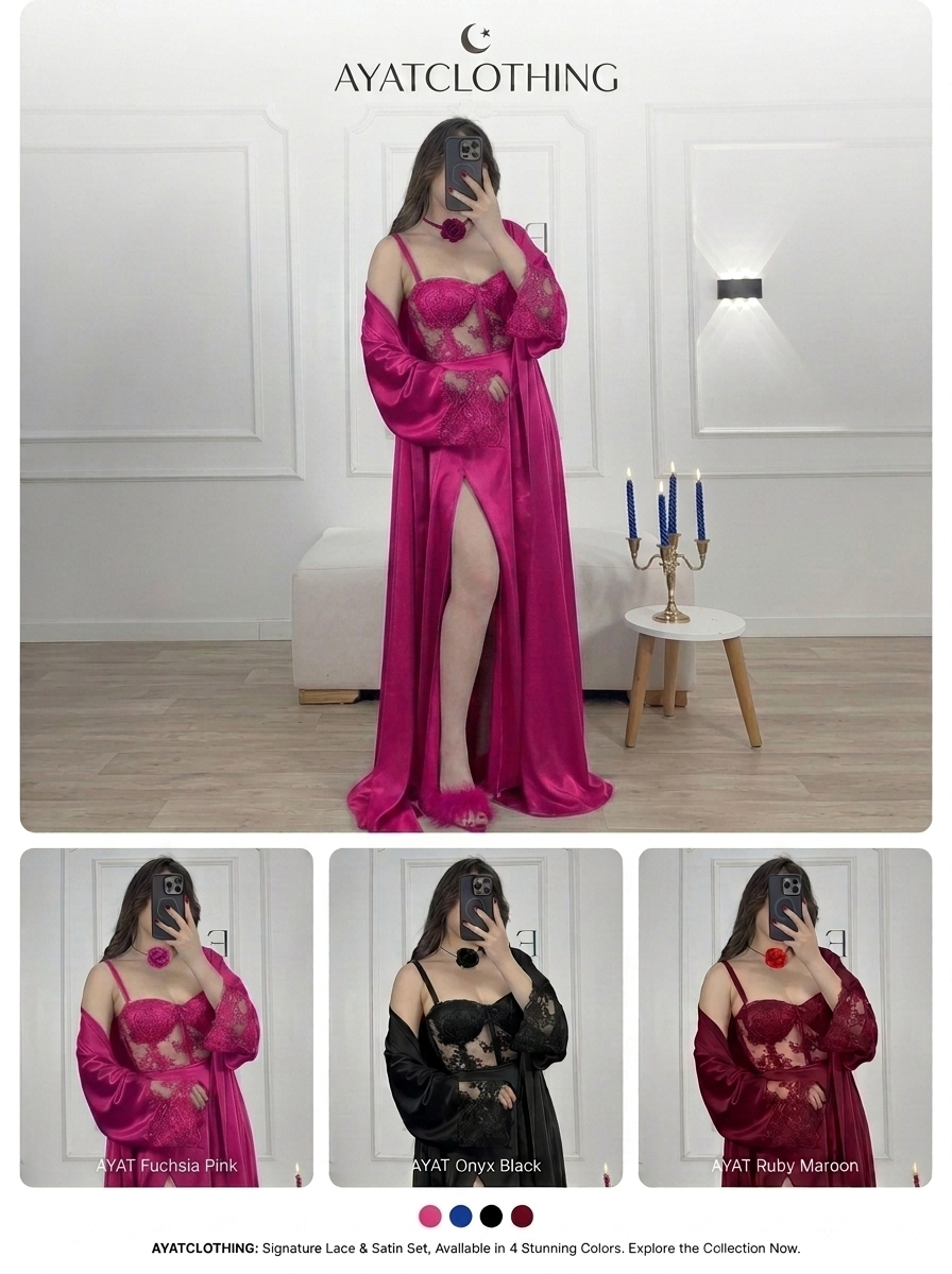 Black Silk Lace Robe Set