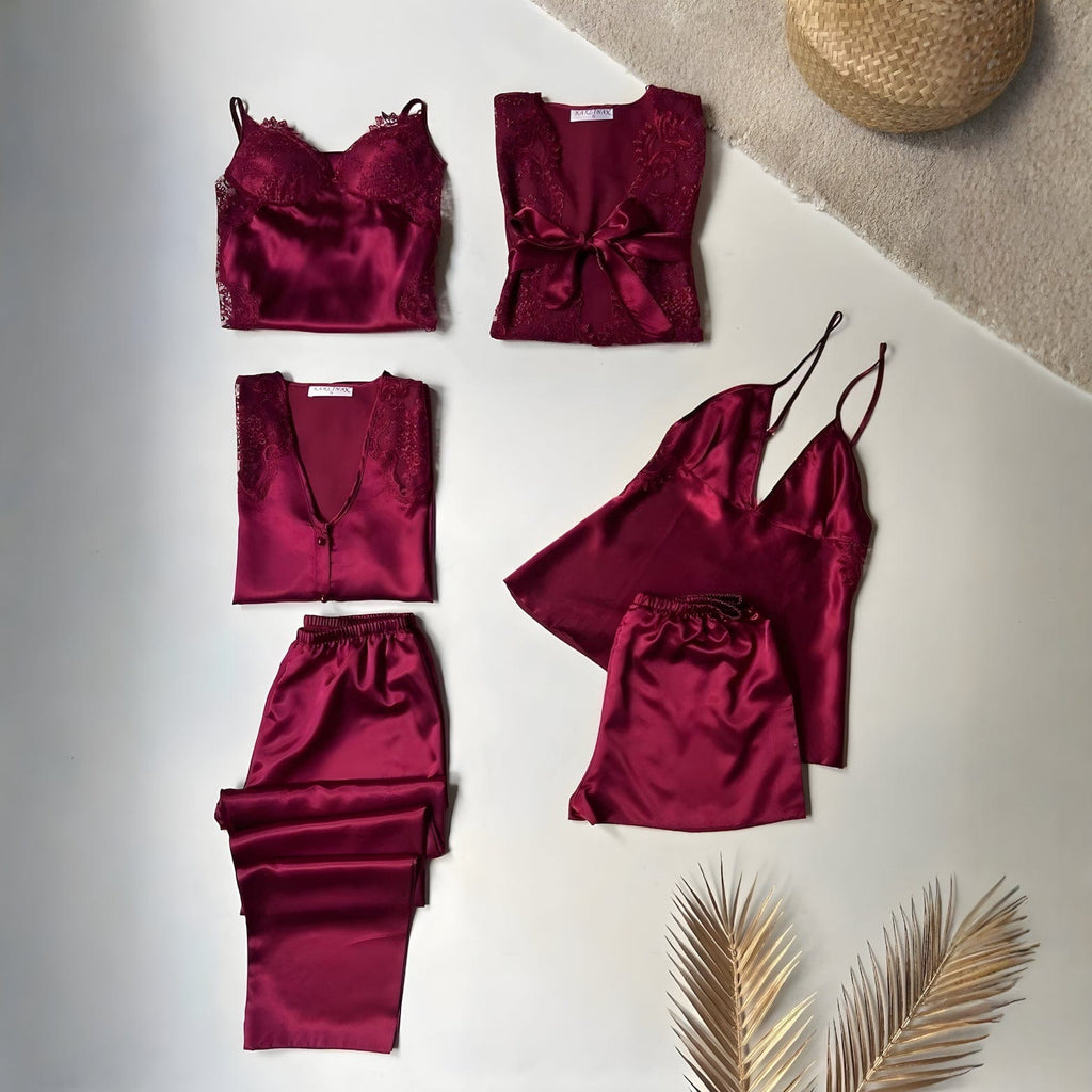 Rose Dreams 6-Piece Bridal Silk Nightwear Set