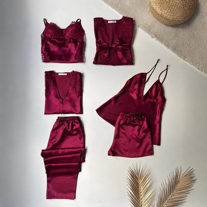 Rose Dreams 6-Piece Bridal Silk Nightwear Set