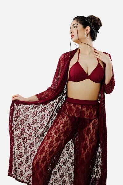 Premium 4-Piece Sheer Net Bridal Nightwear Set – Luxury Lace Robe, Lingerie & Inner