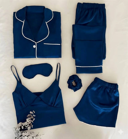 Women’s 5-Piece Satin Night Suit Set – Premium Sleepwear