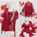 Luxe Crimson 3-Piece Silk & Lace Nightwear Set